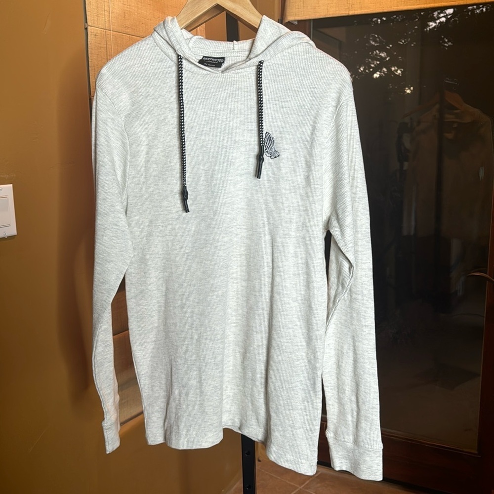 Restricted To All Embroidered Skeleton Praying Hands Thermal Hoodie Size Large